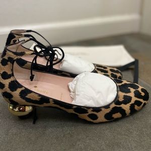 NIB Kate Spade Olana Leopard Print Sandals (Gold Ball Heels)